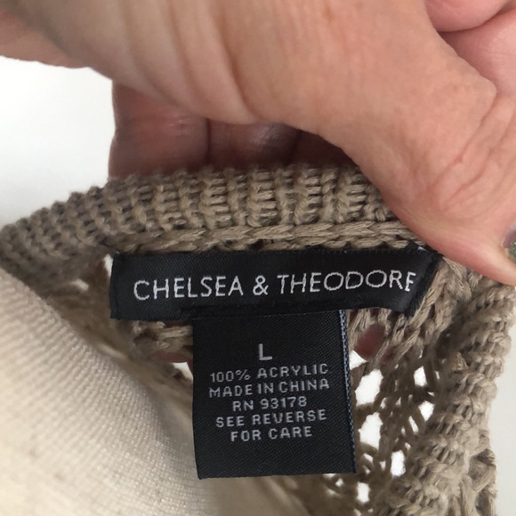 Chelsea & Theodore, long hand knit khaki vest, size L, classic/versatile worn 1x - Picture 5 of 6